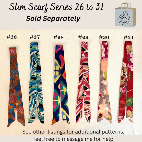 Slim Scarf 34inch Abstract Swirl Print Hair Accessory Pink Red Black No29 - Picture 8 of 8